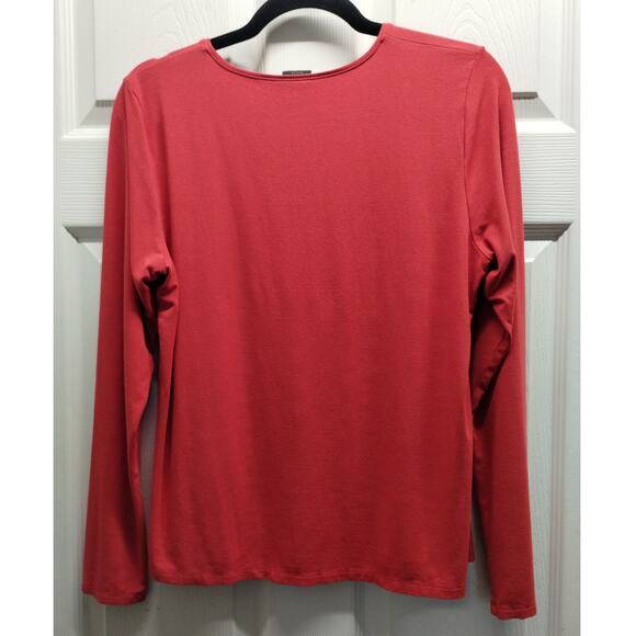 Eileen Fisher Size Petite Large PL Red Jersey Stretch Long Sleeve Round Neck Top - Picture 2 of 4